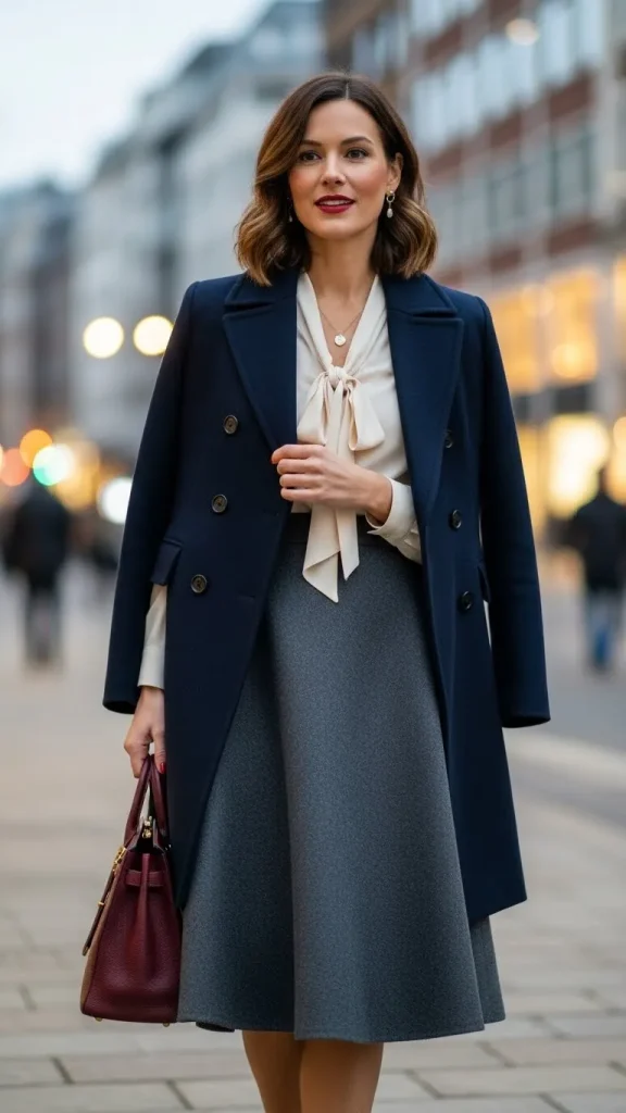 A Line Wool Skirt and Double Breasted Coat