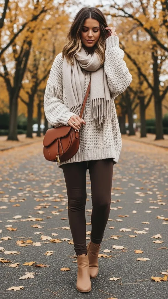 Brown Leggings with Chunky Sweater