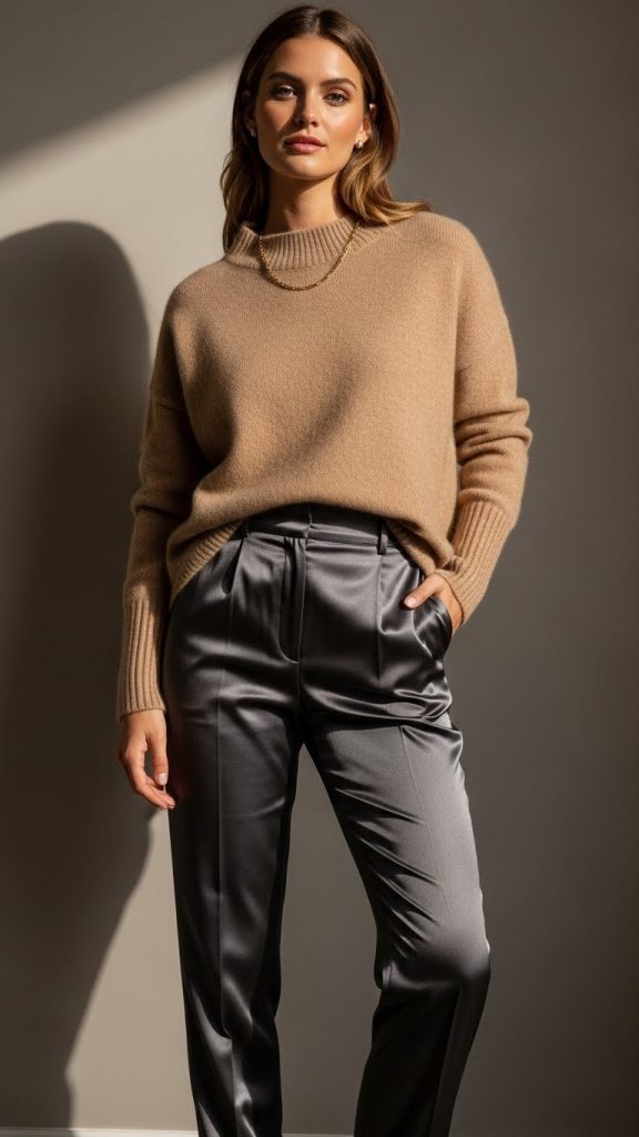 Cashmere Sweater Satin Trousers 1