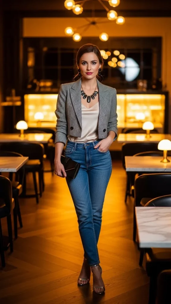 Casual Night Out Outfit with Cropped Blazer Jeans