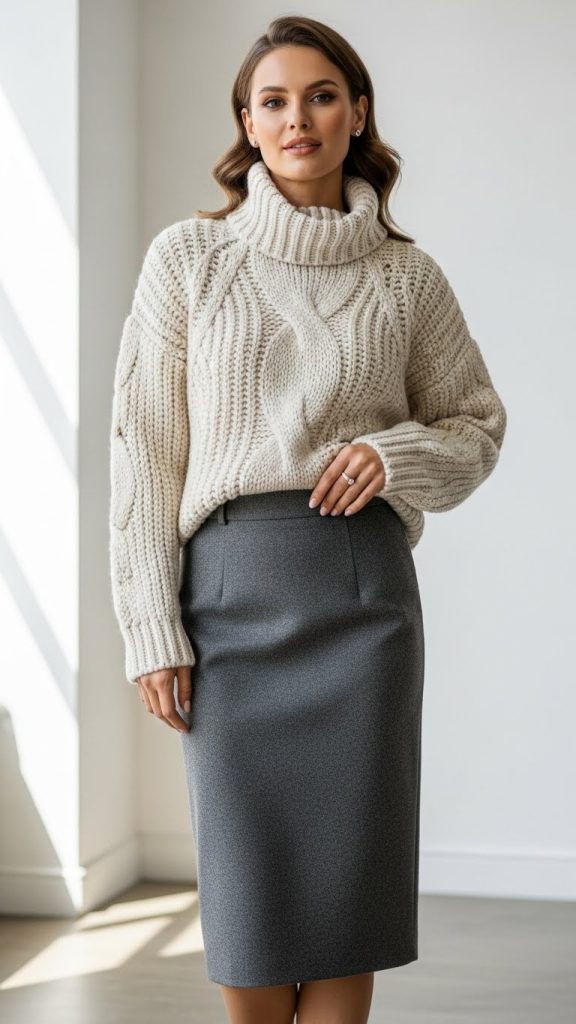 Chunky Knit with a Pencil Skirt