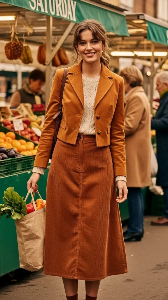 Corduroy Midi Skirt and Cropped Jacket