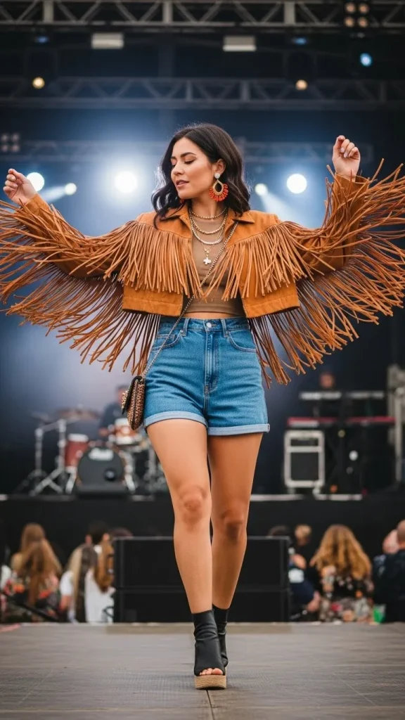 Denim Shorts Fringe Jacket