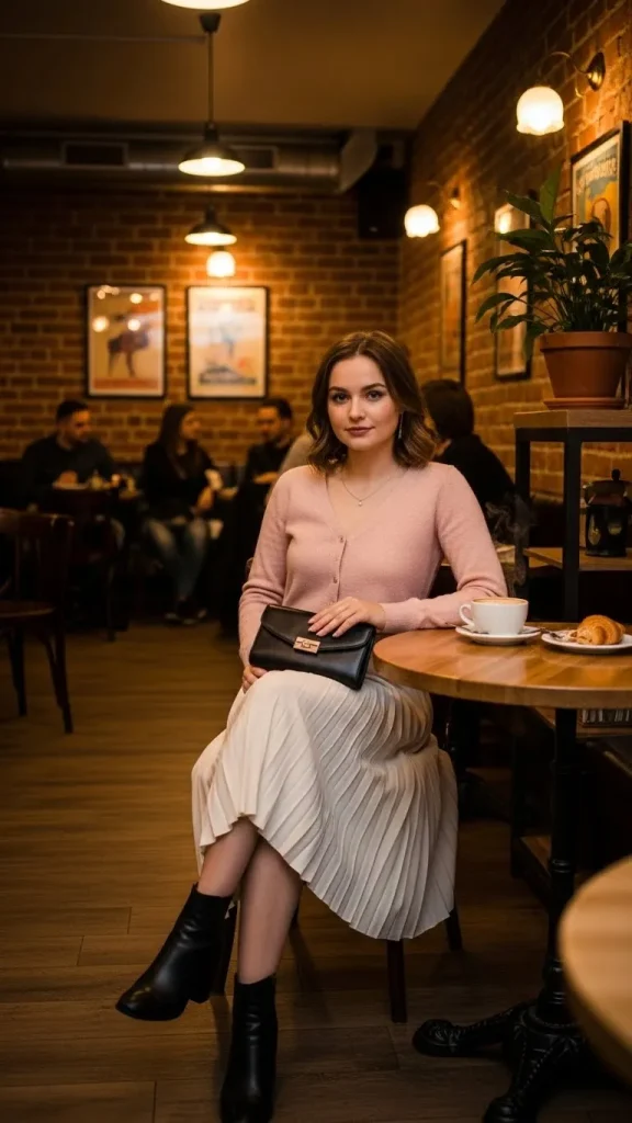 Dinner Date Outfit with Pleated Skirt Cropped Cardigan