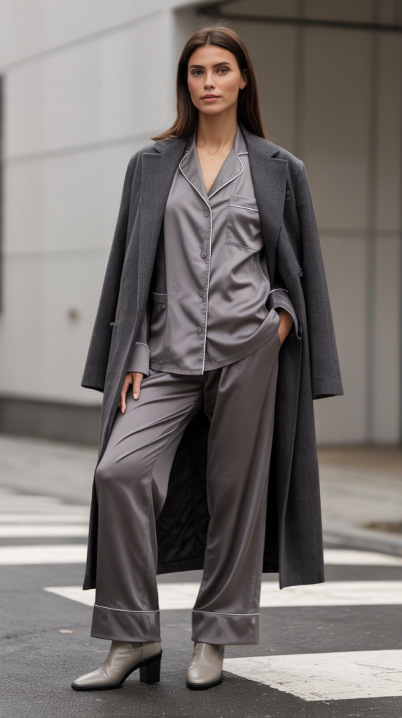 Elevated Pajama Set with Long Wool Coat