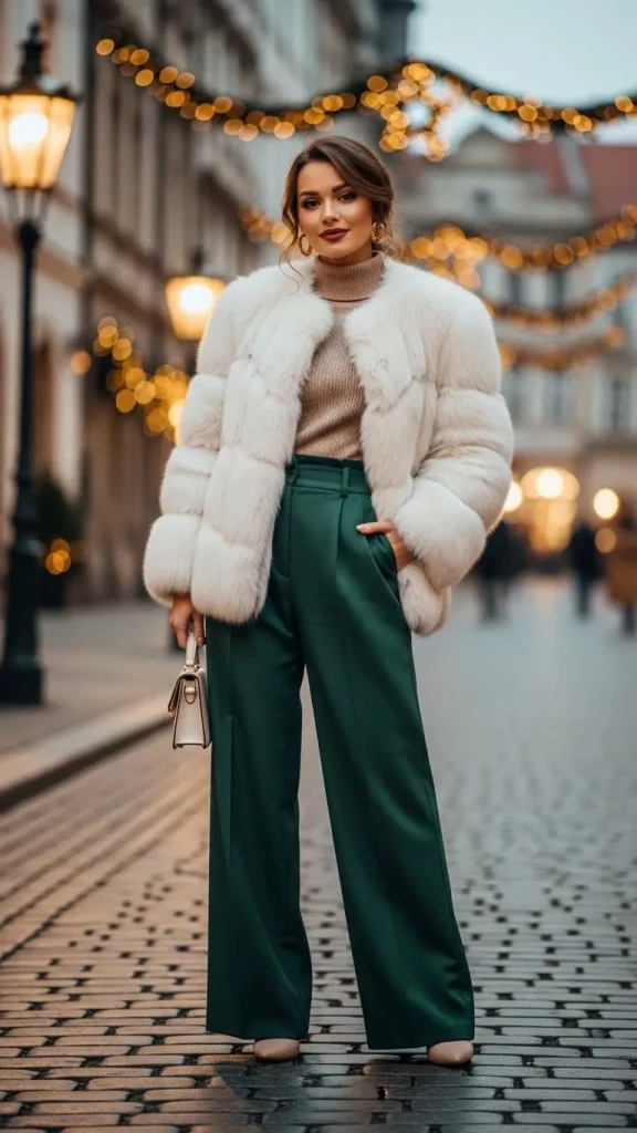 Faux Fur Jacket with Wide Leg Pants