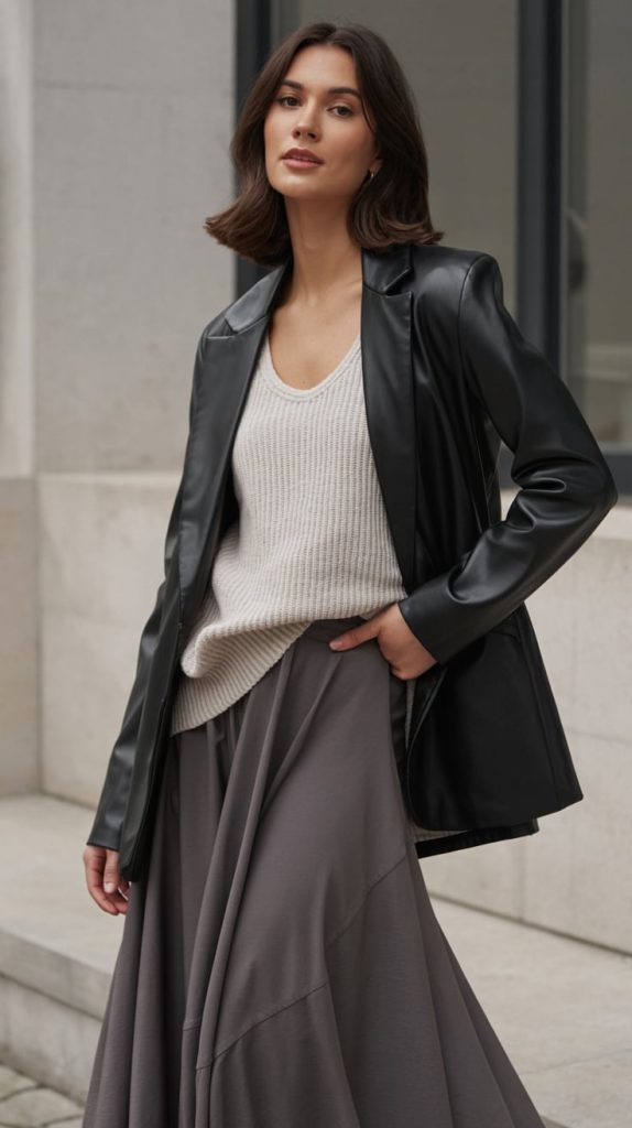 Faux Leather Blaze Knit Tank Maxi Skirt