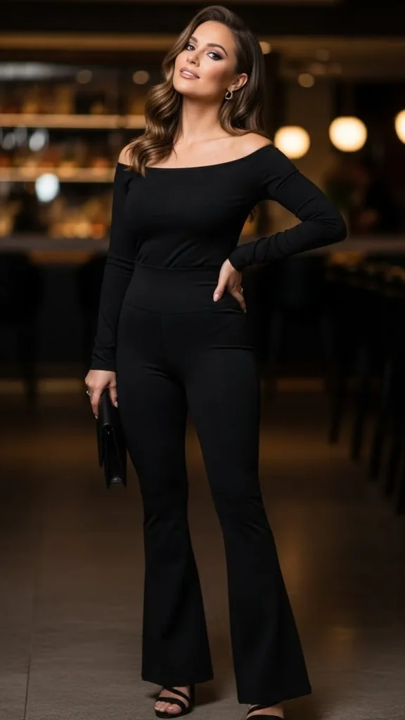 Flare Leggings with Off Shoulder Top