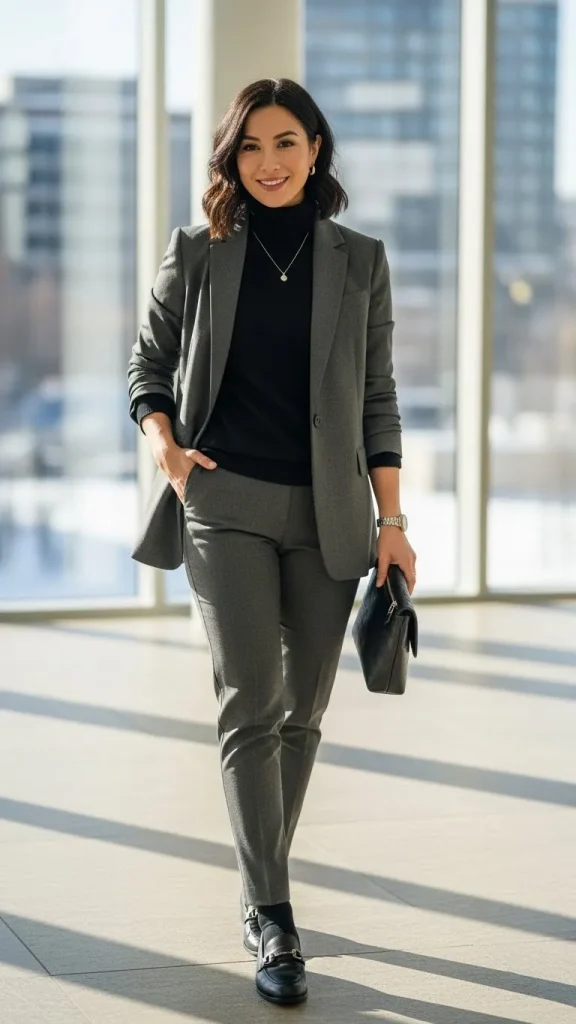 Gray Suit with Turtleneck and Loafers 1