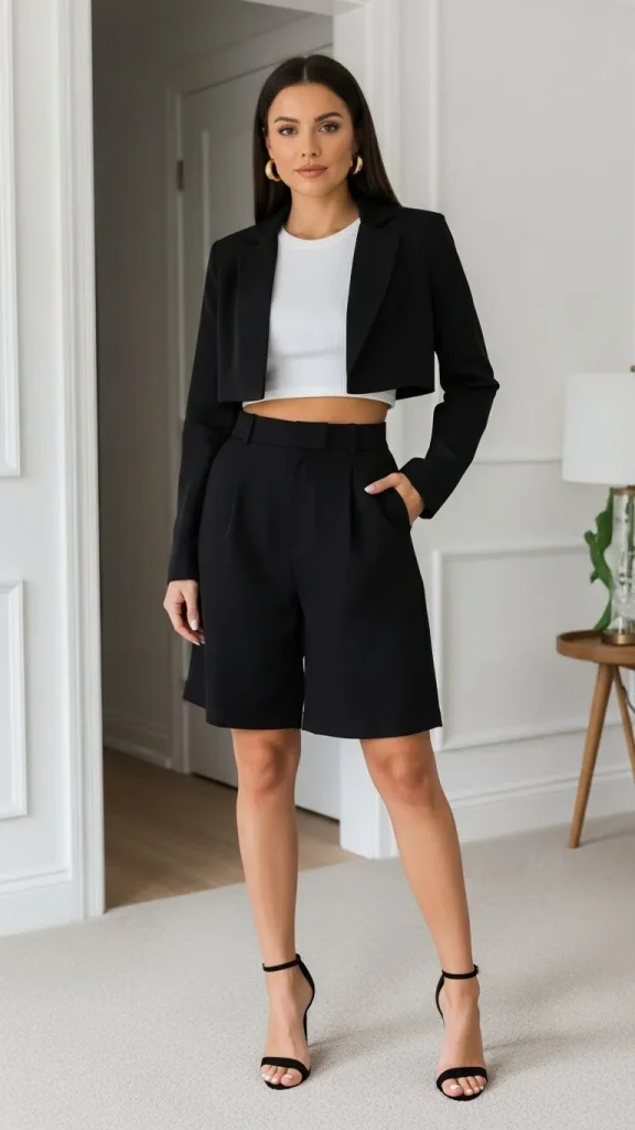 Long Shorts Outfit with Cropped Blazer