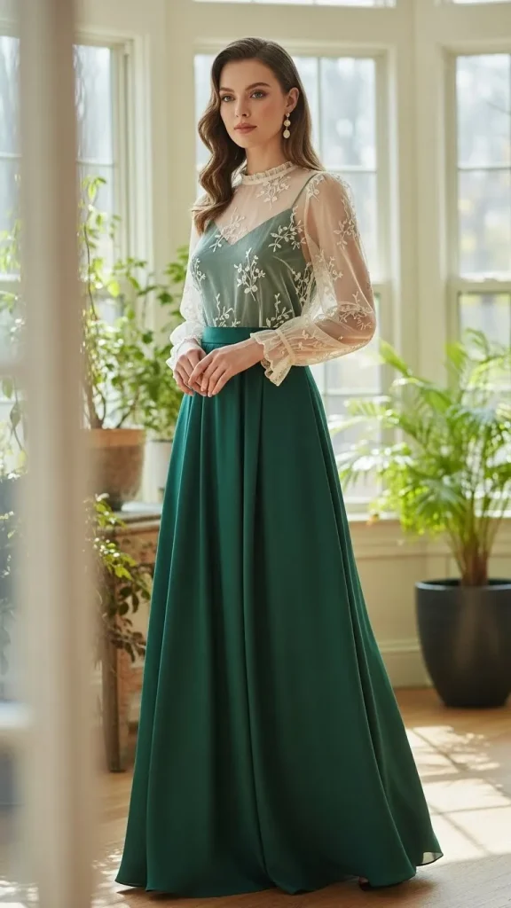 Long Skirt with Sheer Blouse