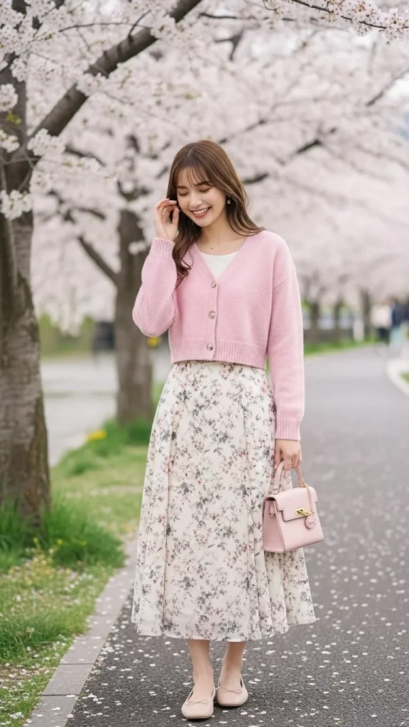 Long Spring Skirt with Cropped Cardigan 1