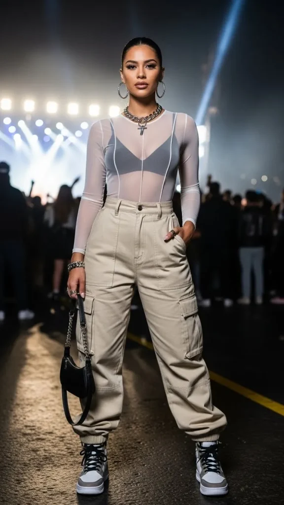 Mesh Bodysuit Cargo Pants