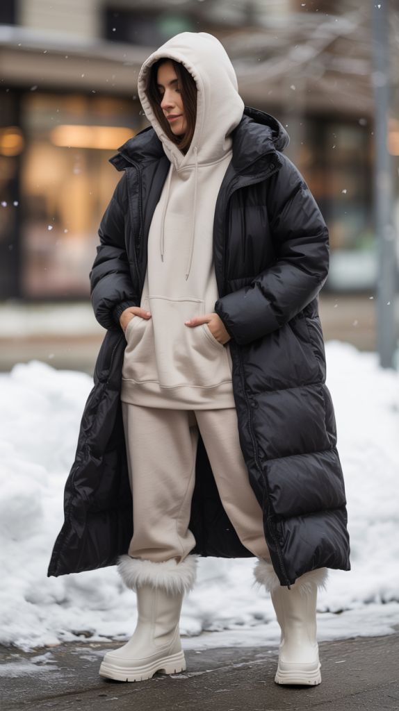 Oversized Hoodie with Longline Puffer and Snow Boots
