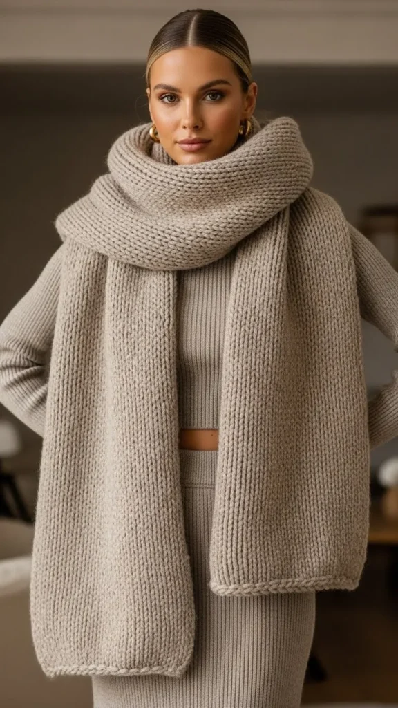 Oversized Scarf with Neutral Knit Set