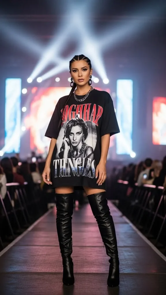 Oversized Tee Thigh High Boots