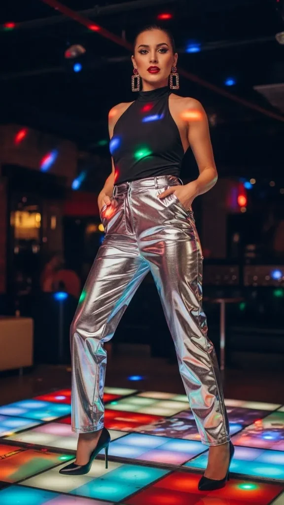 Party Outfit with Metallic Pants Halter Top