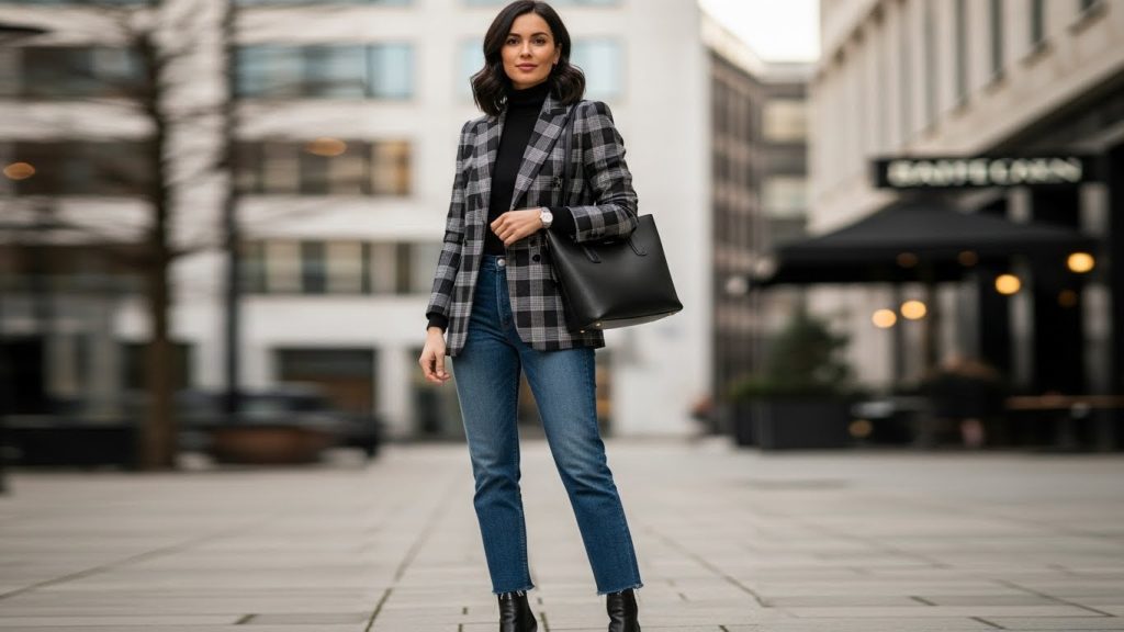 Plaid Blazer with Dark Denim