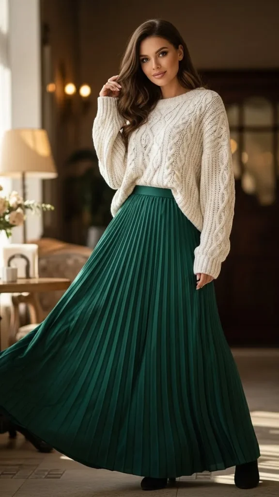 Pleated Maxi Skirt with Oversized Sweater