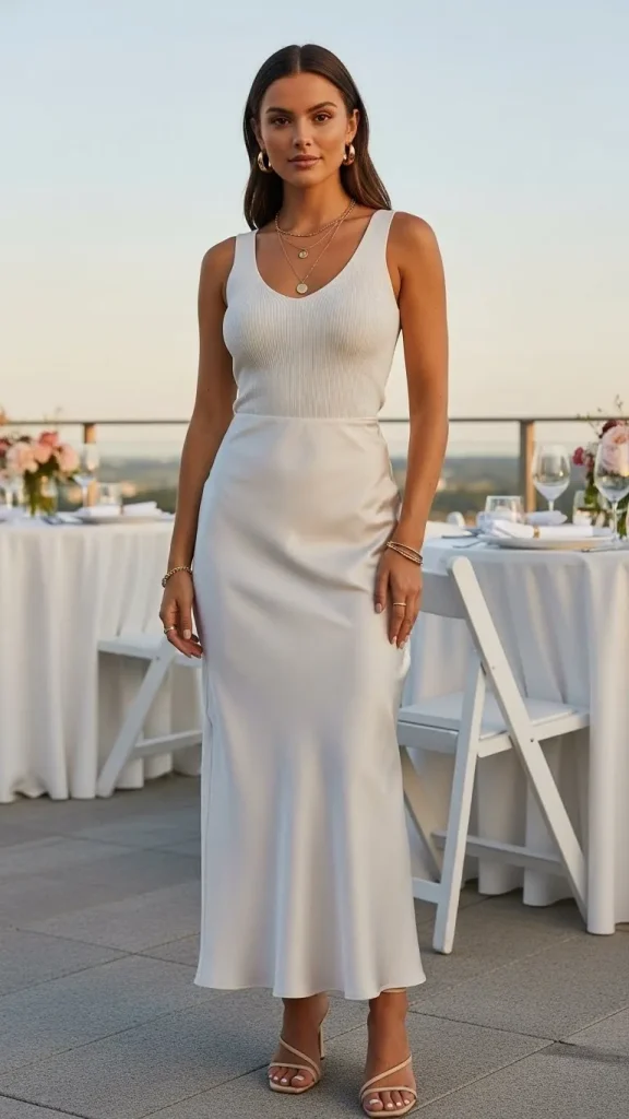 Satin Long Skirt with Fitted Tank