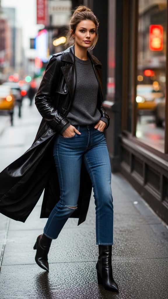 Sleek Leather Trench Energy