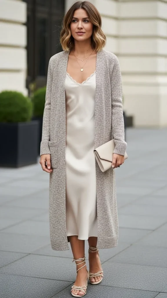 Smart Casual Outfit with Slip Dress Longline Cardigan