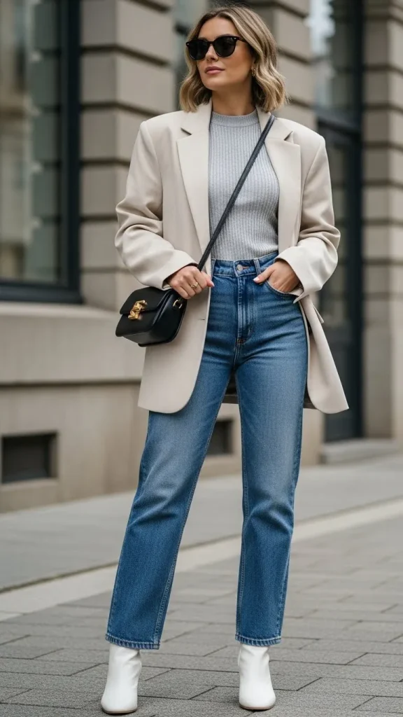 Smart Casual Outfit with Straight Leg Jeans Oversized Blazer