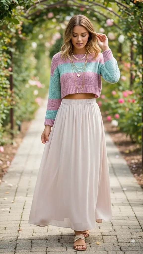 Soft Long Skirt with Cropped Knit Top
