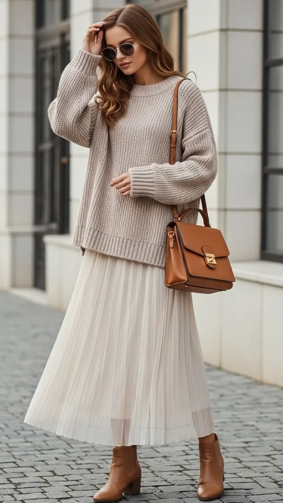 Soft Long Skirt with Oversized Sweater