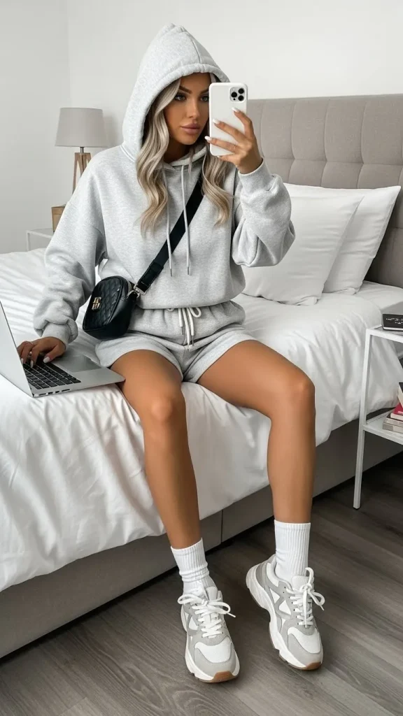 Sweat Shorts Outfit with Oversized Hoodie