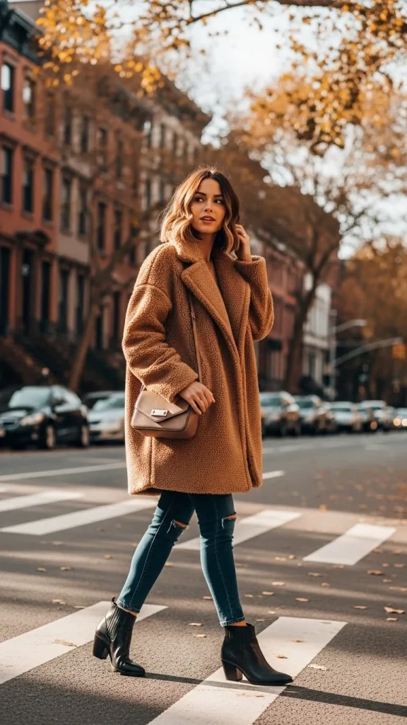 Teddy Coat with Skinny Jeans and Ankle Boots
