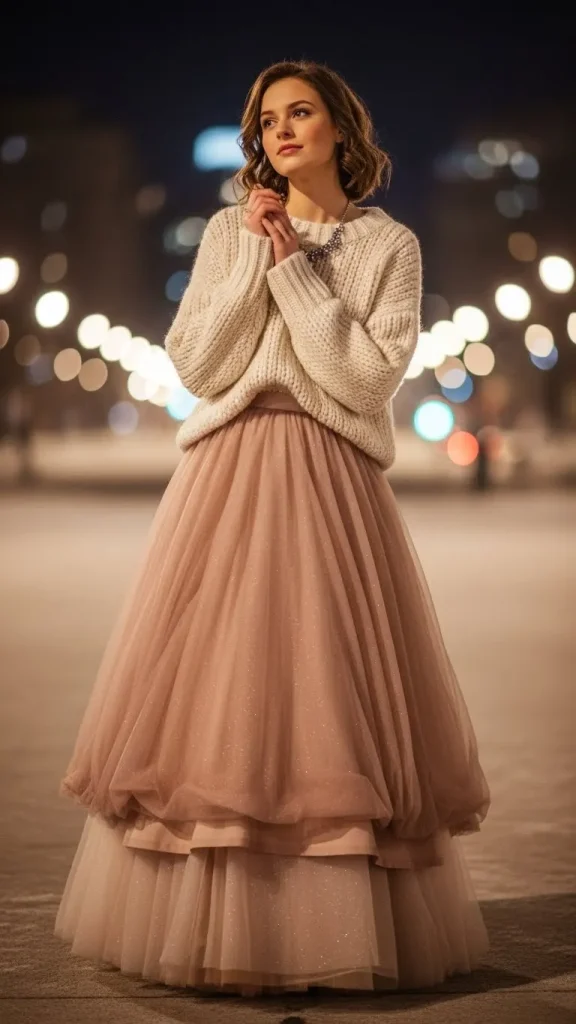 Tulle Skirt with Knit Sweater