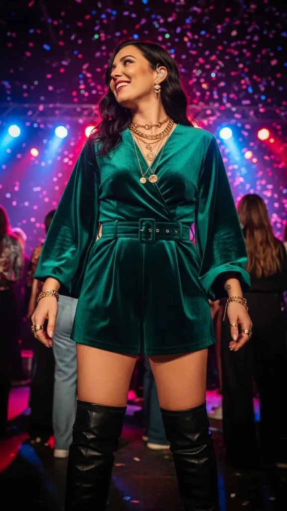 Velvet Romper With Belt Boots