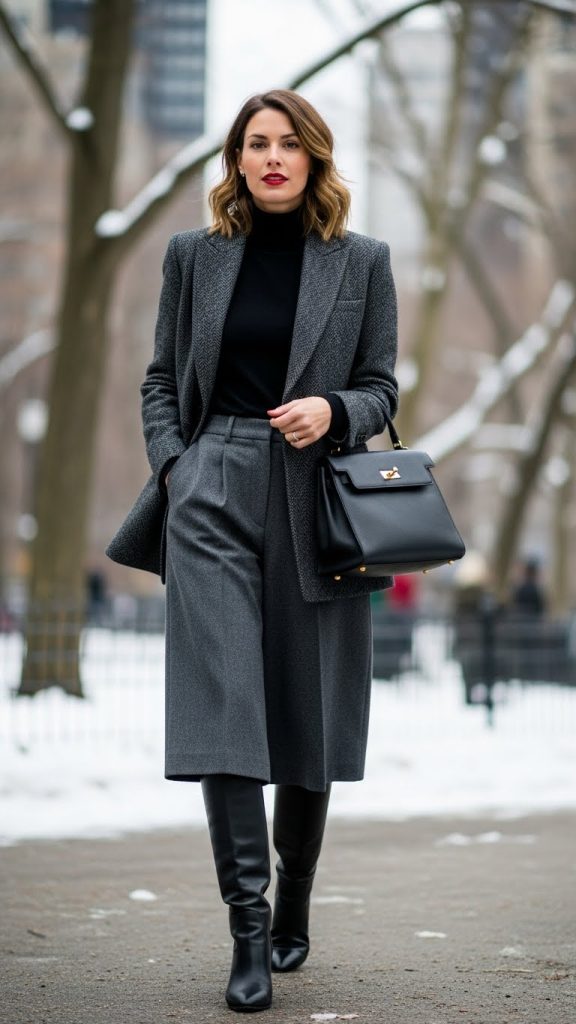 Wool Culottes with Tall Boots