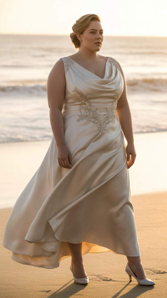 1940s Inspired Bias Cut Satin Wedding Dress with Cowl Back