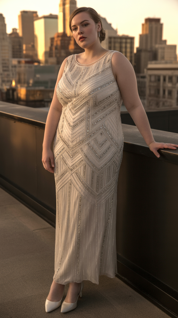 Art Deco Geometric Beaded Column Wedding Dress