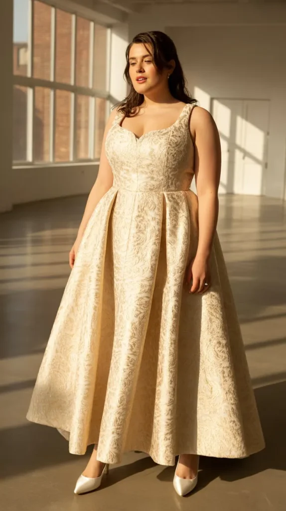 Aviva Brocade Plus Size Wedding Dress