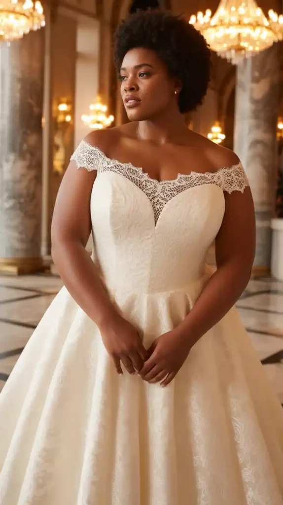 Bardot Neckline Trumpet Silhouette with Illusion Back Wedding Dress