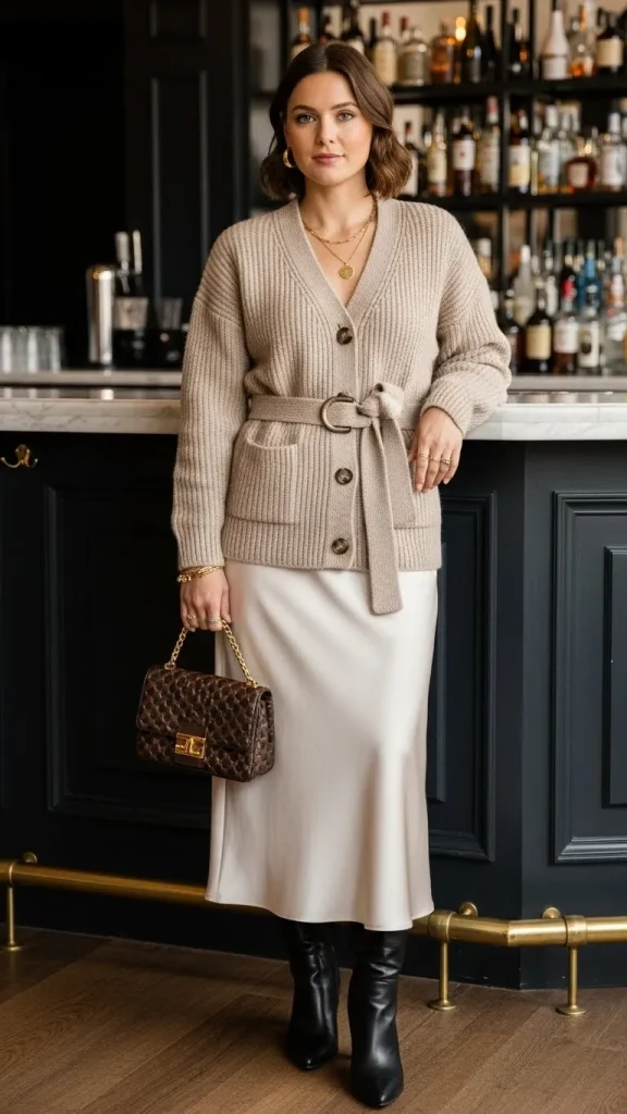 Belted Cardigan with Midi Skirt