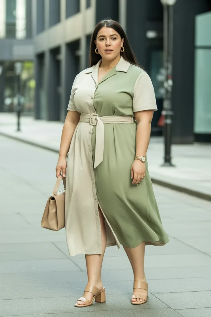 Belted Shirtdress Block Heel Sandals Work Outfit