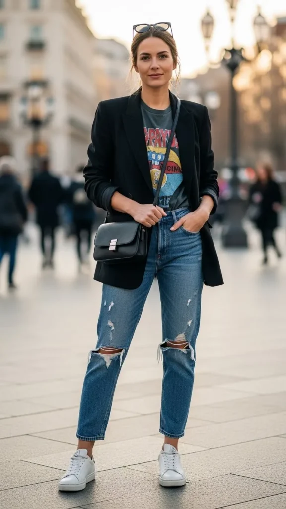 Black Blazer with Graphic Tee