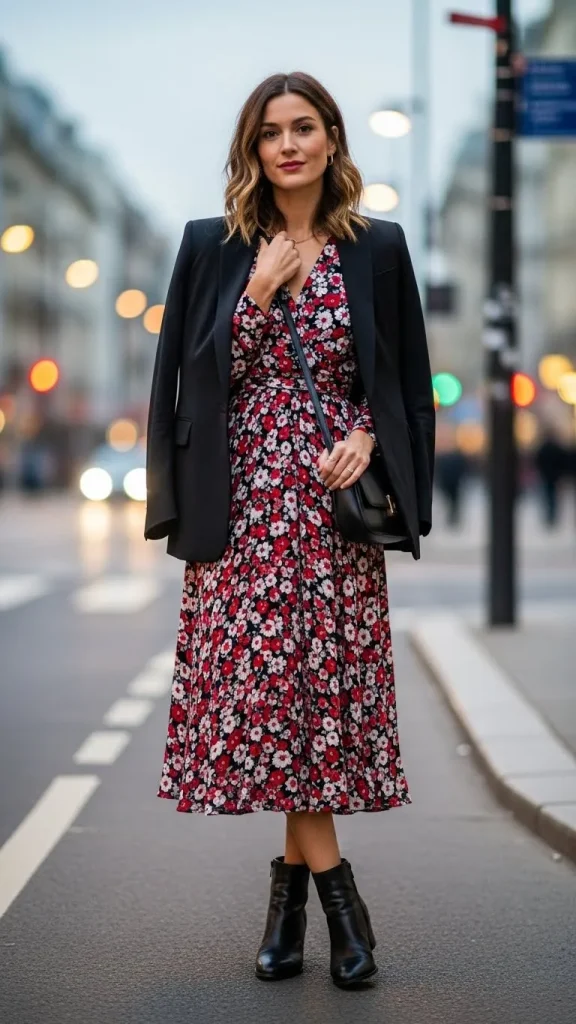 Black Blazer with Midi Dress