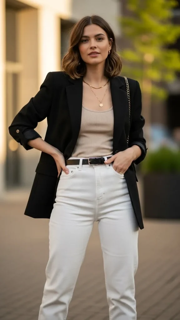 Black Blazer with White Jeans