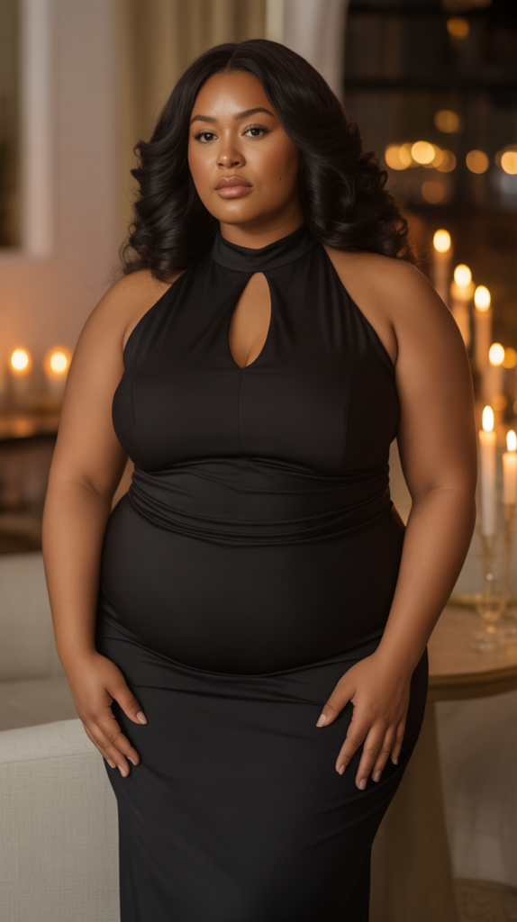 Black Bodycon Maxi Dress with a Mock Neck