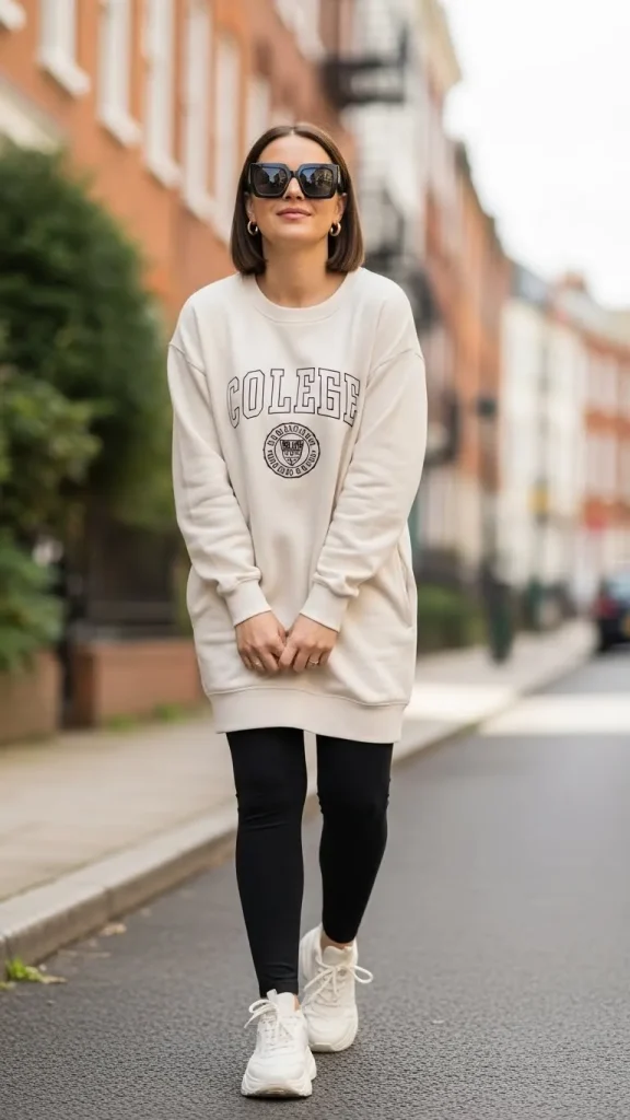 Black Leggings with Oversized Sweatshirt Dress