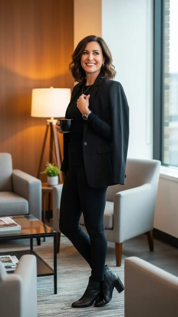 Black Leggings with a Blazer and Booties