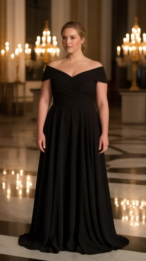 Black Off the Shoulder Gown for Formal Elegance