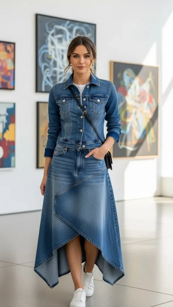 Blue Denim Jacket with Asymmetrical Skirt