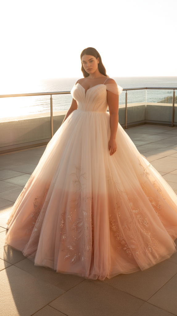 Blush Ombre Tulle Ball Gown Wedding Dress