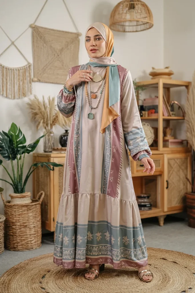 Bohemian Pattern Long Spring Hijab Outfit